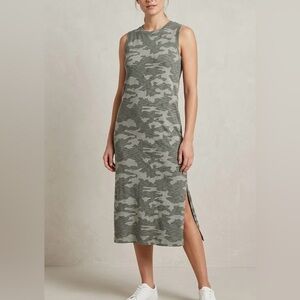 Olive Green Camo Sleeveless Camo Jersey Sundress Green With Slit Both Side